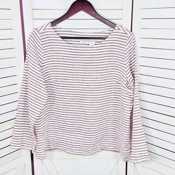 Sigrid Olsen Striped Linen Popover Shirt White Red Small - Picture 7 of 11